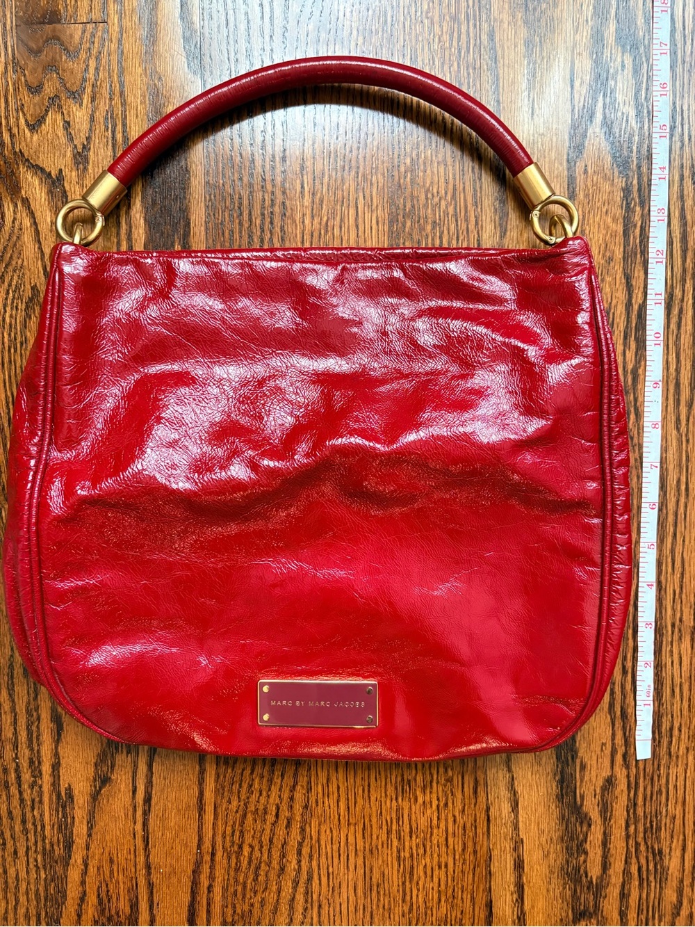 Marc by Marc Jacobs Red Glossy Leather Hobo Bag Y2K